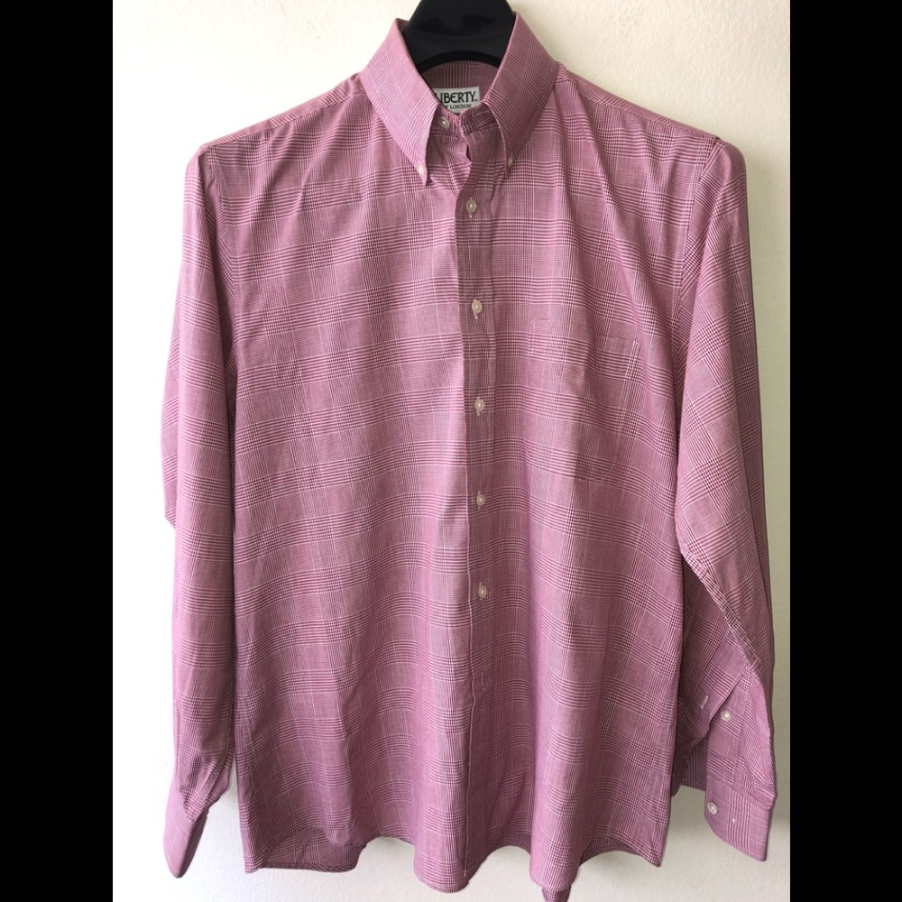 Liberty of London Red and White Check Long Sleeve Button Down Dress Shirt